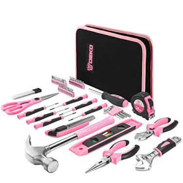 Imagem de DEKO Conjunto de ferramentas rosa de 110 peças, conjunto de ferramentas domésticas portáteis femininas com bolsa de transporte fácil, perfeito para projetos de bricolage, manutenção doméstica