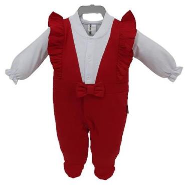 Imagem de Macacão Longo Luxo Bebê Menina Chuquinha Baby Bordado 88006, Vermelho,