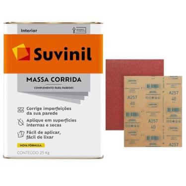 Imagem de Kit massa corrida  25kg +15 unidades de lixa 150 para parede - SUVINIL