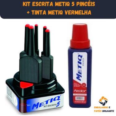 Imagem de Kit Escrita 5 Pincéis Metiq P/cartaz + 1 Tinta Metiq Vermelha
