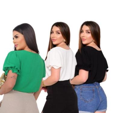 Imagem de Kit 3 Blusas Feminina Manga Curta Camiseta Básica Social - Anneguerra,