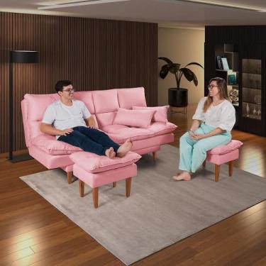 Imagem de Sofá Cama Andorra com Banqueta Suede - Casa Imperial, Rosa 200