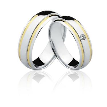 Imagem de Aliança de Prata 925 Anatomica com Filete de Ouro AL44 - Natália Jóias