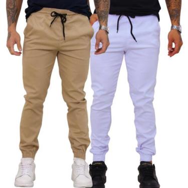Imagem de Kit 02 Calças Jogger Sarja Masculina Com Punho Elástico - TBasics, GG