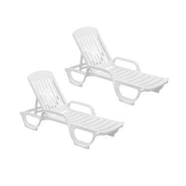 Imagem de Kit 02 Espreguiçadeira Piscina de Plástico Pitangui Branca com Rodas