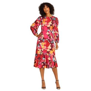 Imagem de Maggy London Feminino Light Charmeuse Fit and Flare Ocasião Evento Festa Encontro Noite Convidado de, Preto/Fúcsia, 34