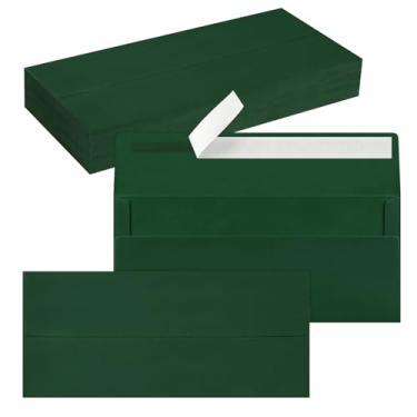 Imagem de Pacote com 50 envelopes empresariais nº 10, envelopes verdes escuros de Natal padrão autoselados para envio comercial seguro e jurídico, escritório, cheques, cartas, faturas, 10 x 23 cm