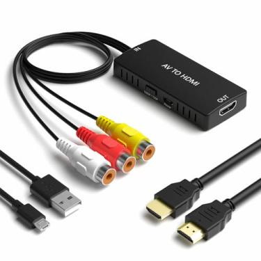 Imagem de RuiPuo Conversor RCA para HDMI, conversor AV/PS2/N64 para HDMI, adaptador composto para HDMI compatível com 1080P/720P