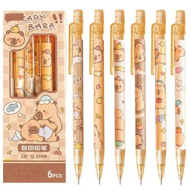 Imagem de MOZXIRZ 4 lápis mecânicos fofos com borracha 0,5 mm de desenho capivara lapiseira para crianças, meninos, meninas e mulheres (6 peças de capivara)