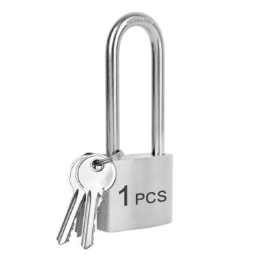 Imagem de LQYN Cadeados resistentes de aço inoxidável, corpo de 50 mm de largura, manilha longa, corpo de aço inoxidável com manilha de aço inoxidável, prata, cadeado à prova de intempéries para uso ao ar