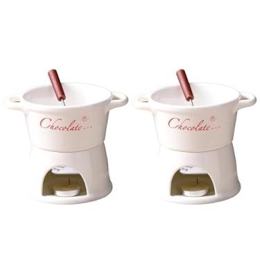 Imagem de ABPWO Caneca de fondue de chocolate, canecas de cerâmica para chocolate ou queijo, inclui garfos, 290 ml (2 brancos B)