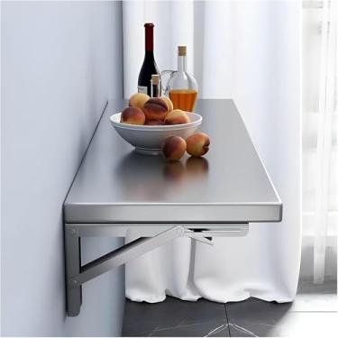 Imagem de Mesa dobrável de folha suspensa montada na parede, mesa dobrável de aço inoxidável, mesa flutuante para parede, mesa de jantar de parede para pequenos espaços, dobrável, uma cor, 60 x 25 cm