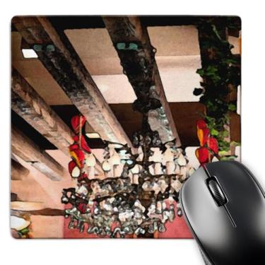 Imagem de 3Drose Mouse pad de 20 x 20 x 0,65 cm, um lustre pendurado feito em um acabamento fresco e paletes de madeira no teto no lugar mexicano (mp_52095_1)