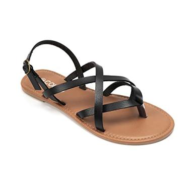 Imagem de Colgo Sandálias rasteiras femininas de verão, sandália de pescador casual ajustável com bico aberto nas costas sandálias gladiadoras, Preto, 39