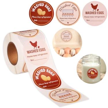 Imagem de 500 adesivos de ovos lavados, adesivos de ovos frescos de fazenda de 5 cm, etiquetas adesivas redondas autoadesivas de ovos para ovos frescos, adesivos de embalagem de ovos de codorna de galinha
