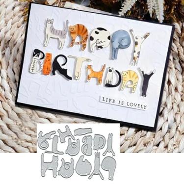 Imagem de Cortes de metal com letras de animais de feliz aniversário para fazer cartões, estênceis de corte de cartões de animais para festa de aniversário, faça você mesmo, álbum de recortes, cartão de papel