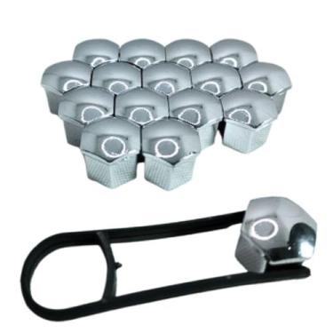 Imagem de Jogo 16 capas de parafuso de roda 17mm para VW GM cromada ou preta - M