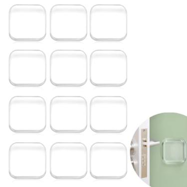 Imagem de Protetor de parede para batentes de porta de borracha transparente, maçaneta autoadesiva, protetor de parede para banheiro, cozinha, mesas, cabeceira de armário de geladeira de parede, pacote com 12