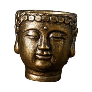 Imagem de Generic Cabeça de buda de cimento vaso de flores recipiente de planta bonsai decoração vaso de flores plantador para café desktop jardim pátio interno, Bronze