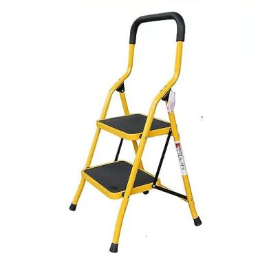 Imagem de Escada dobrável de ferro de 2/3/4/5 degraus, banco dobrável de metal com aderência conveniente, escada leve com pedal antiderrapante resistente para casa, cozinha e escritório, amarelo, capacidade F