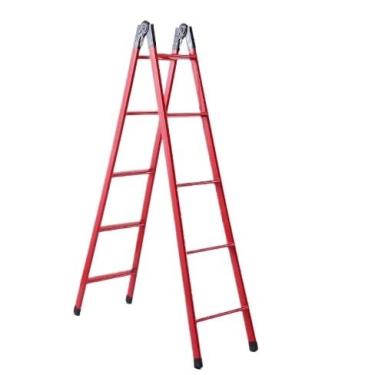 Imagem de Escada dobrável Escada dobrável portátil de um lado direto, escada telescópica de escalada com tubo de aço de 2 metros de altura Banco de degrau dobrável(Red)