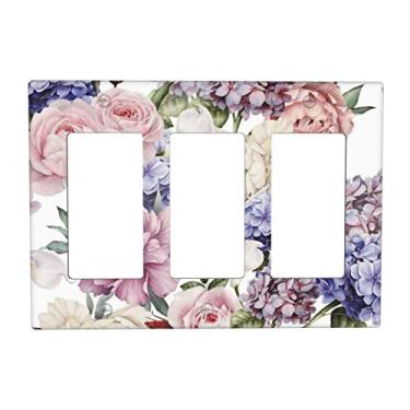 Imagem de Blush Peônias Flor Vintage Floral 3 Entradas Balancim Interruptor Tampa Decorativa Tripla Decorativa Placa de Parede Interruptor Elétrico Tomada Placa Frontal para Banheiro Cozinha Tamanho Padrão