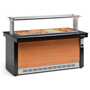 Imagem de Buffet Térmico 1,75m Linha Vitra GBTA-175 PR Gelopar - Preto/Madeira Capacidade 8 cubas 1/2 e Iluminação LED 220V