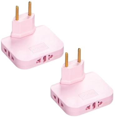 Imagem de Kit 2 Adaptador Articulado Dobrável Tomada Universal 10A Benjamin Plug 3 Saidas Bivolt 110/220v (Rosa)