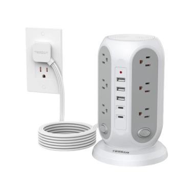 Imagem de Protetor de sobretensão Power Strip Tower TESSAN 12 tomadas 5 USB