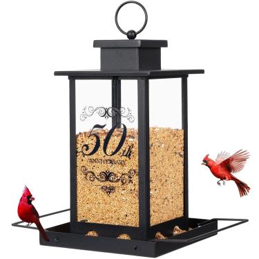 Imagem de Urllinz Melhores presentes de casamento de 50º aniversário - alimentadores de pássaros de 50 anos para uso ao ar livre, comedouros de pássaros à prova de esquilos de 50 anos para pais casais,