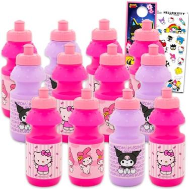Imagem de SANRIO Garrafas de água reutilizáveis – Bulk Hello Kitty, Kuromi & My Melody Party Favor Pacote de 12 peças de garrafa de 335 ml com tampa superior, adesivos copos de água