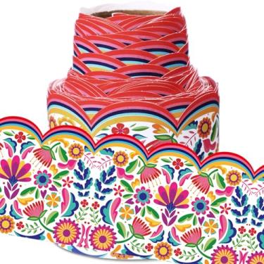 Imagem de Fuutreo Bordas de quadro de avisos mexicano de 10 metros com borda de boletim espanhol Fiesta com acabamento recortado para Fiesta National Hispânico, decoração de festa de casamento (fresco)