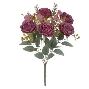 Imagem de Buque de flores rosa cabbage X9 marsala outono 47cm