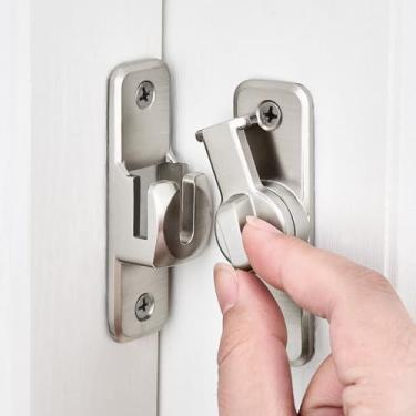 Imagem de INIRET Trava de segurança aprimorada - Trava de porta deslizante e giratória de 90/180 graus resistente para celeiros, portões e mais (4, prateado_F47)