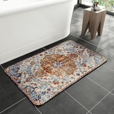 Imagem de Tapetes de banheiro vintage boho floral, tapete de banho absorvente de secagem rápida, tapete de chuveiro macio e fácil de limpar para banheiro, banheira e chuveiro, lavável na máquina, 40 cm x 60 cm