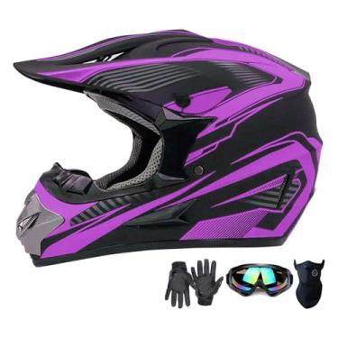 Imagem de SanQing Capacete De Motocross, Capacete De Motocicleta Para Quadriciclo, Para Jovens E Adultos, Capacete De Mountain Bike Off-Road Bmx Infantil Com 4 Rodas, Certificado Pelo Dot, Com Luvas, Óculos E