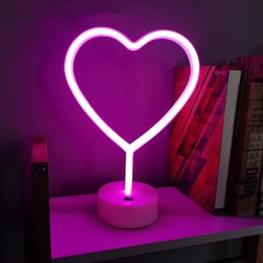 Imagem de LINJIA Sinal de luz neon de gato rosa, placa neon de LED com suporte para luminárias de mesa, bateria/luzes neon USB para decoração de mesa de festa e quarto (coração rosa)