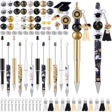 Imagem de Vellibring Conjunto de 12 canetas de graduação com contas de plástico, esferográficas, faça você mesmo, kit de fabricação com pingentes, fechos lagosta para estudantes, adolescentes, material escolar