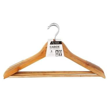 Imagem de Cabide de Madeira Natural com 3 Unidades - A/CASA - ACASA