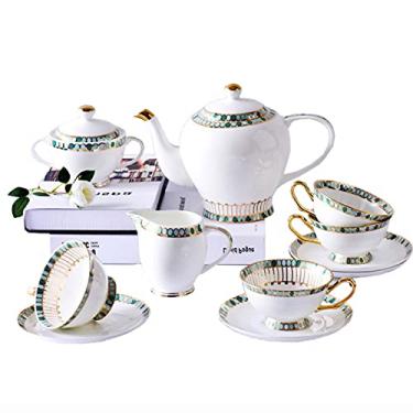 Imagem de Conjunto de chá de porcelana de 15 peças, conjunto de xícara de café e pires com bule de chá, açucareiro e jarro de leite, presente para adultos e mulheres