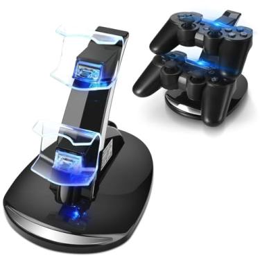 Imagem de TNP Products Suporte de carregador para controle PS3 para Sony Playstation 3, carregamento Dualshock 3, suporte para estação de ancoragem de 2 níveis e 2 portas compatíveis com cabos USB PS3 com