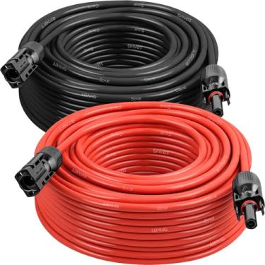 Imagem de MOOKEERF Cabo de extensão de painel solar - Fio fotovoltaico de 10 AWG 3 m com conectores fêmea e macho à prova d'água para trailer, casa, barco, carro (vermelho + preto)