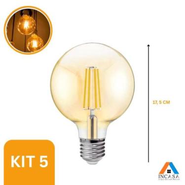 Imagem de Kit 5 Lâmpada Filamento Led G125 Vintage Retro Carbon Âmbar - Embuled