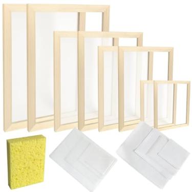 Imagem de SUGOOE Kit de moldura para fabricação de papel de 4 tamanhos (A4, A5, A6, A7), kit de molde e moldura para fabricação de papel com malha e esponja para artesanato de papel DIY