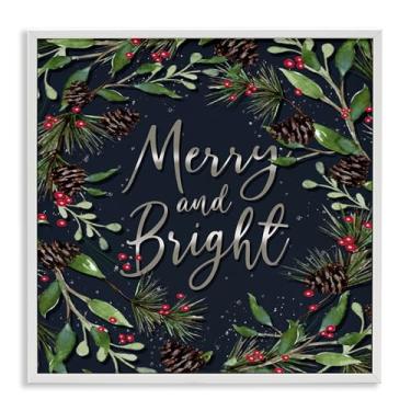 Imagem de Stupell Industries Arte giclée emoldurada branca Merry & Bright with Holly Leaves Design by Elizabeth Tyndall, 17 x 17