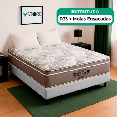 Imagem de Cama Box Casal e Colchão Ibiza Molas Ensacadas V-Store