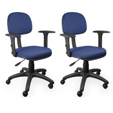 Imagem de Kit 2 Cadeiras Secretária Giratória Azul Home Gourmet Ergonômica com Braço Regulável Estofada em Tecido Escritório