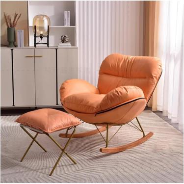 Imagem de Cadeira De Balanço Confortável Com Descanso Para Os Pés, Cadeira De Balanço De Tecido Macio De Meados Do Século Sala De Estar Lounge Chair Poltrona, Orange, Size