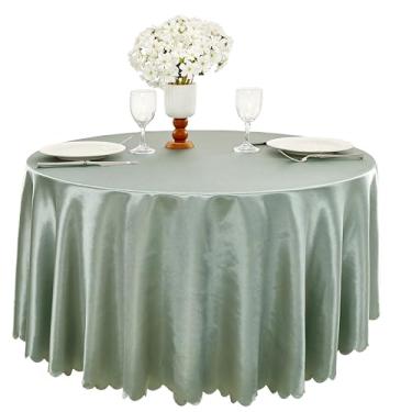 Imagem de Counfeisly 1 pacote com 152 cm, toalha de mesa redonda verde sálvia, toalha de mesa de cetim sedoso, sobreposição de tecido liso, decoração de mesa para festas de casamento e eventos de banquete