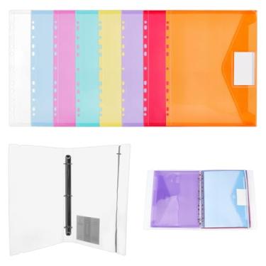 Imagem de PH PandaHall Pastas de fichário com 8 cores, divisória, 3 anéis, organizador de projetos, fichário de 11 furos, envelopes com etiqueta para armazenamento de documentos para escola, escritório